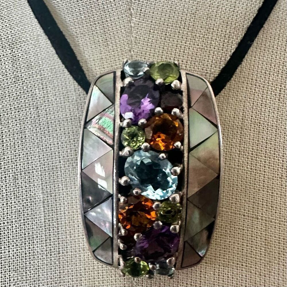 CHI by Falchi Sterling Silver Multi-Gem & Abalone Inlay Pendant